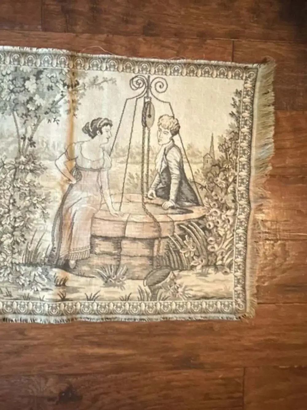 Vintage Woven French Courting Scene Tapestry Table Runner Wall Hanging